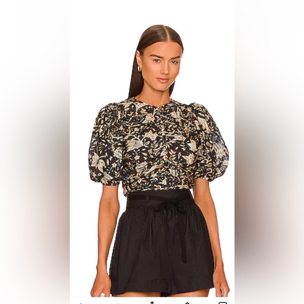 Ulla Johnson Naya Puff sleeve top back zip blouse 6 rain forest